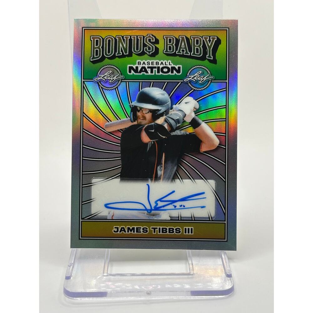 2025 Leaf Baseball Nation James Tibbs III Bonus Baby Silver Refractor Auto 11/15